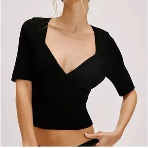 NWOT Free People Intimately Teagan Swit Short Sleeve in Black Size M